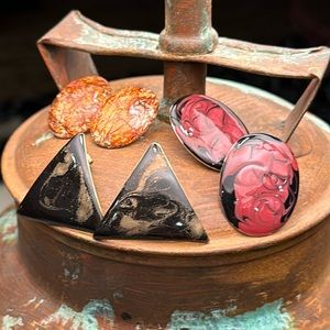 Vintage pierced earrings three pair enamel and foil lucite